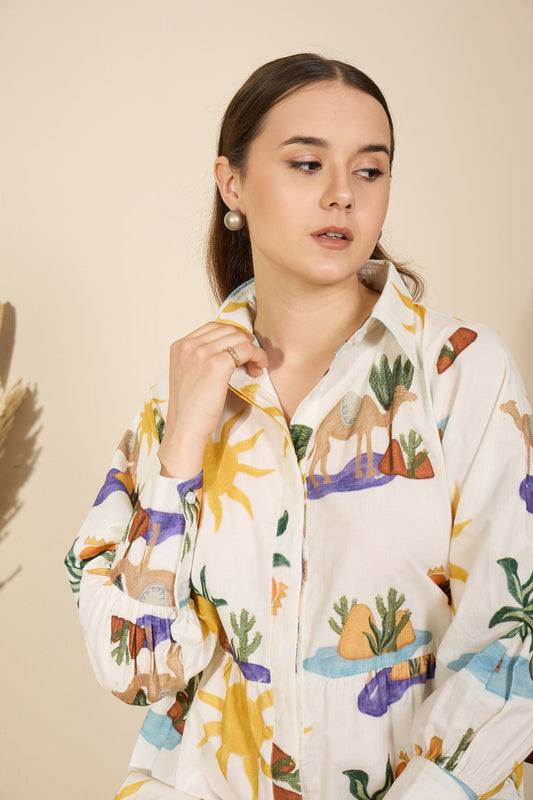 🌞 Sahara Tales Printed Shirt Dress