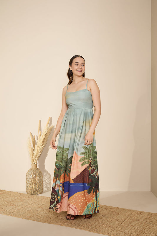 🌴 Palms & Horizons Printed Maxi Dress