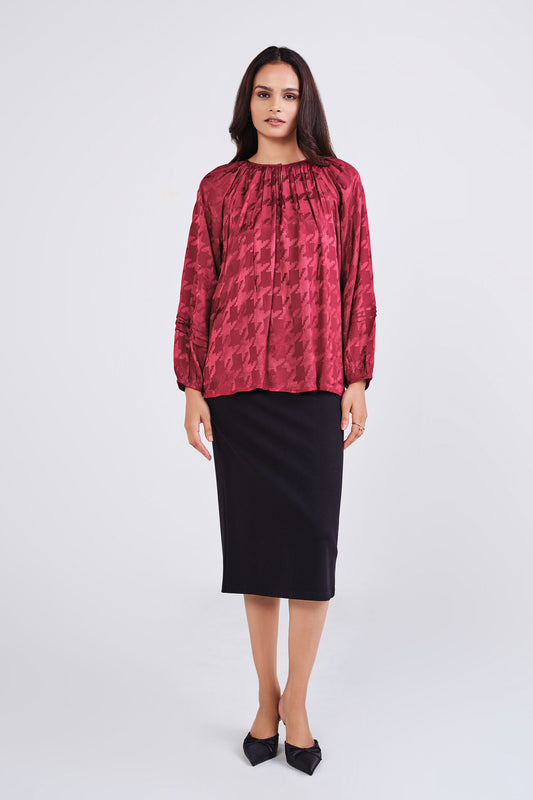 🍷 Crimson Grace Textured Satin Blouse