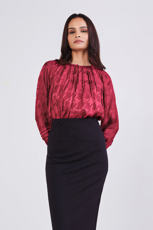 🍷 Crimson Grace Textured Satin Blouse