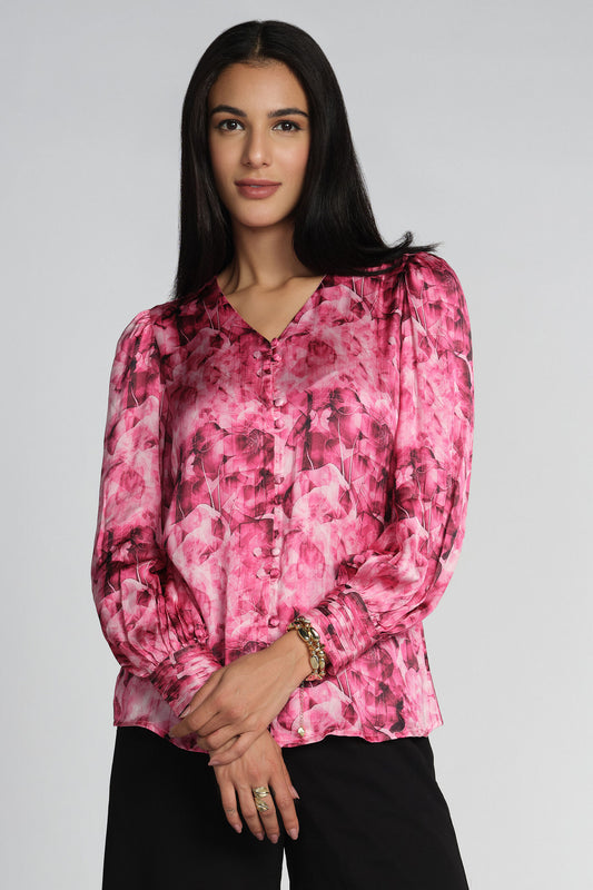 Rose Mist Printed Satin Blouse