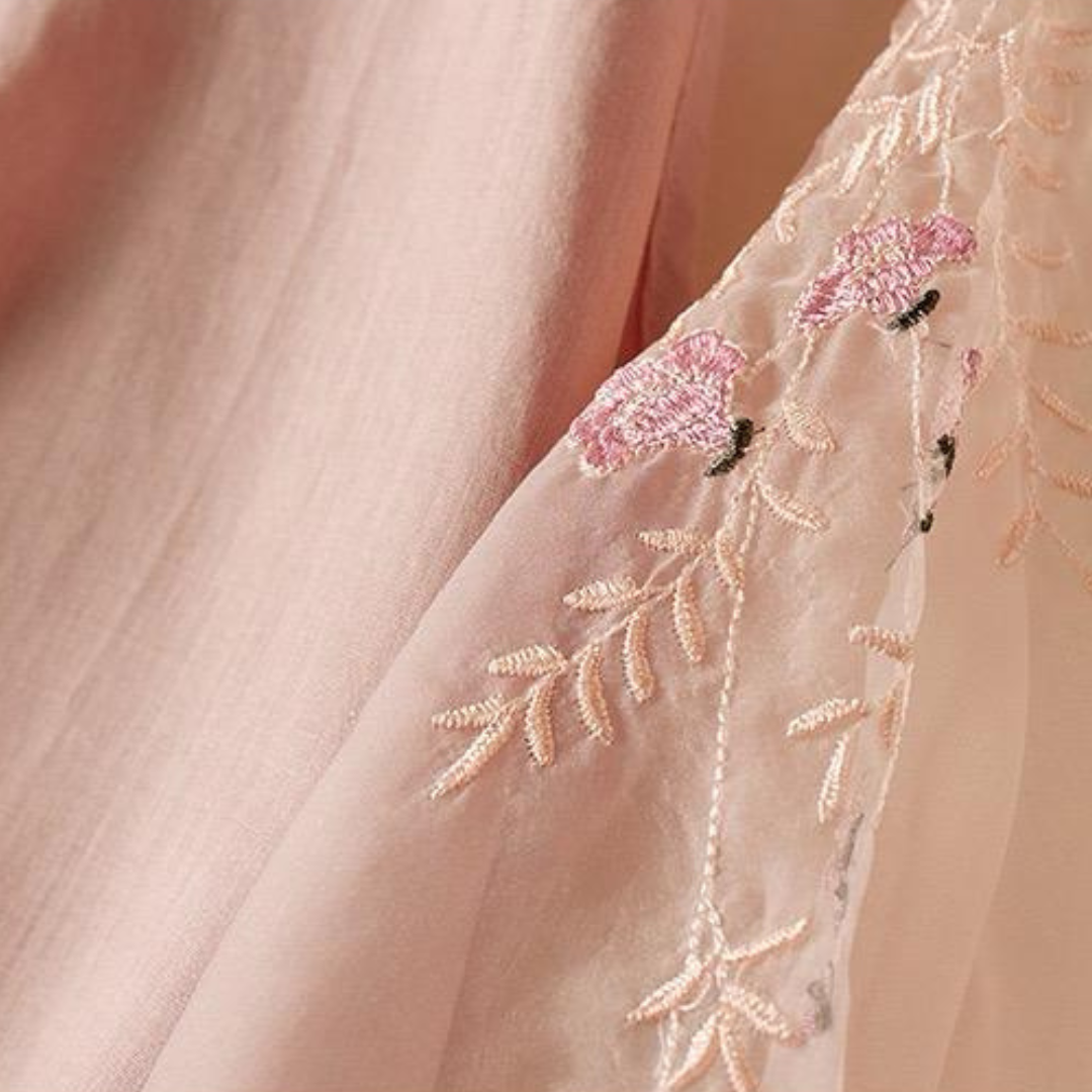 Pure Cotton Embroidered Organza Sleeves Top