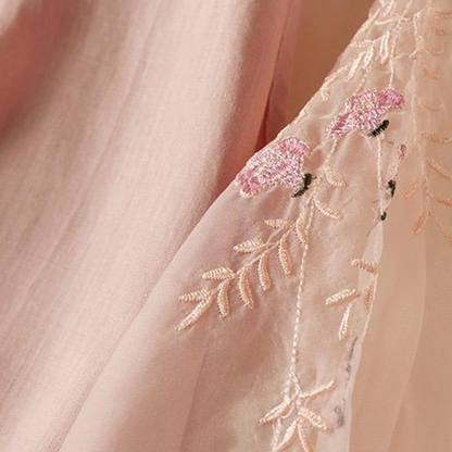Pure Cotton Embroidered Organza Sleeves Top