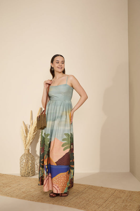 🌴 Palms & Horizons Printed Maxi Dress