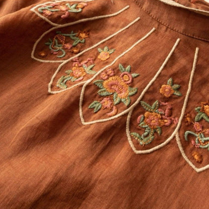 Pure Cotton Queen Embroidered Back Button Top