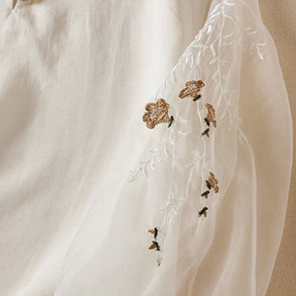 Pure Cotton Embroidered Organza Sleeves Top