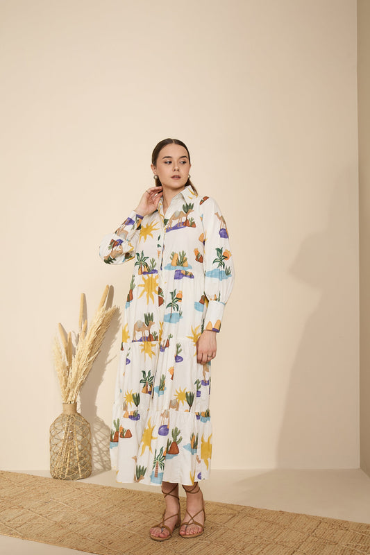 🌞 Sahara Tales Printed Shirt Dress