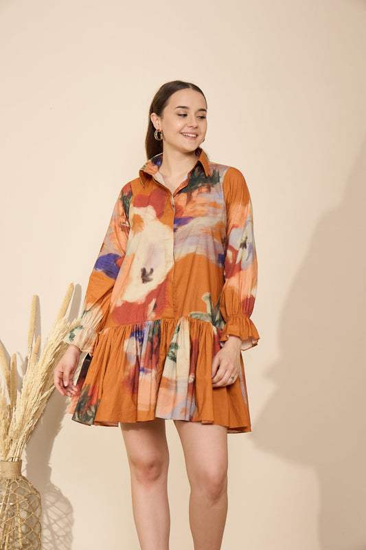 🌺 Sunset Bloom Shirt Dress