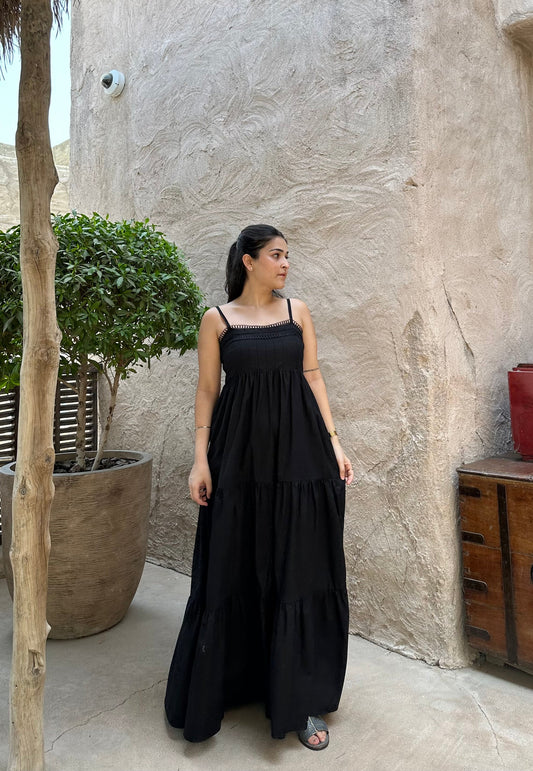 🖤 Noir Whisper Tiered Maxi Dress