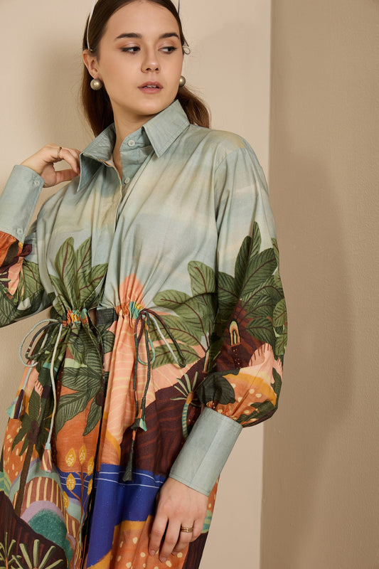 🌴 Oasis Mirage Printed Shirt Dress