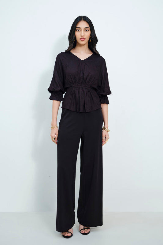 Elegant Black Gathered Waist Top