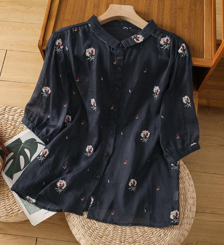 Cotton Floral Embroidered Comfortable Shirt